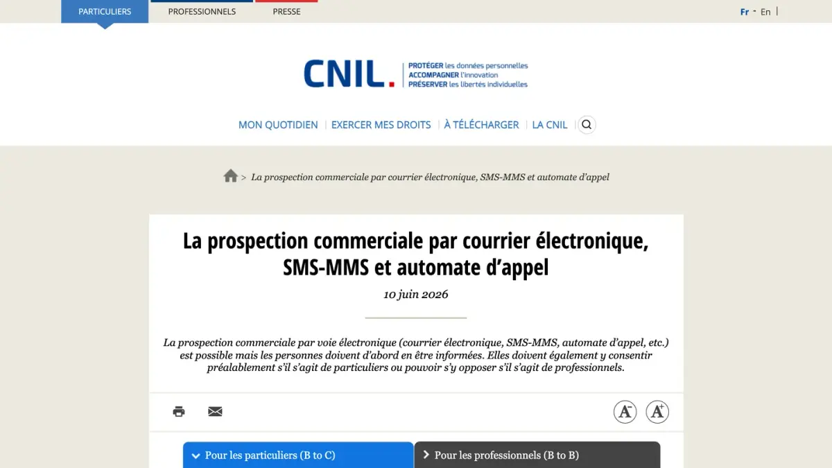 La fiche de la CNIL sur la prospection commerciale par courrier électronique, SMS et MMS