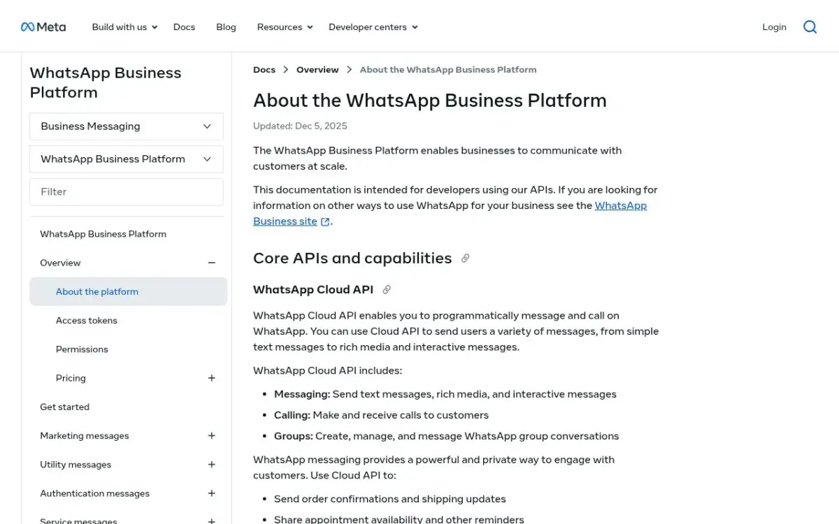 Meta's WhatsApp Cloud API documentation, the API that powers broadcasts at scale